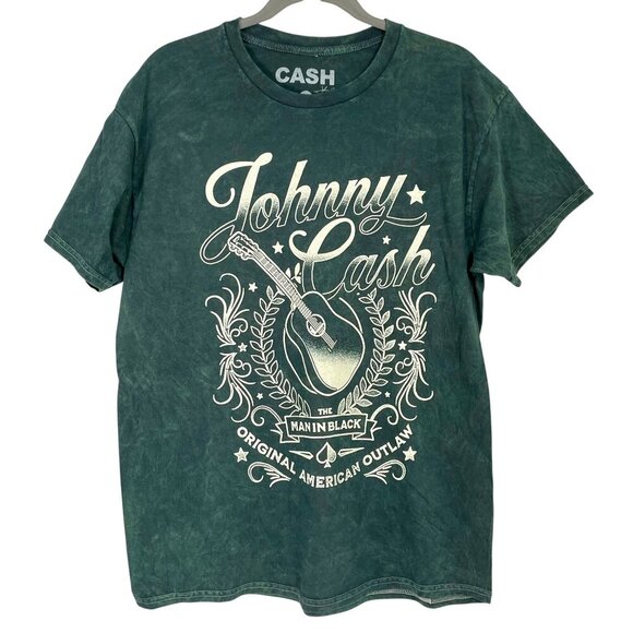 NWOT Johnny Cash Man in Black Band Tee Green Large 100% Cotton Licensed Merch - Picture 1 of 8